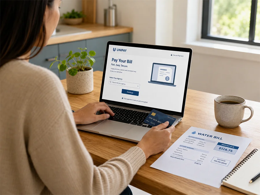 Person looking at online payment system with a credit card in their hand.