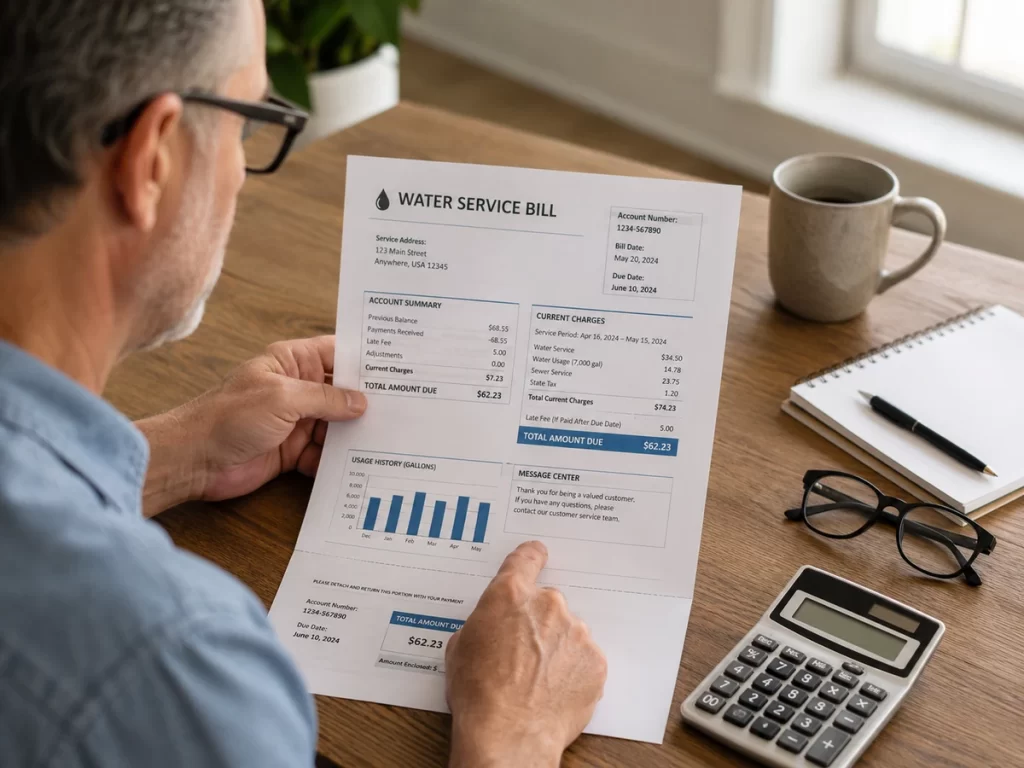 A person reviewing their water bill.